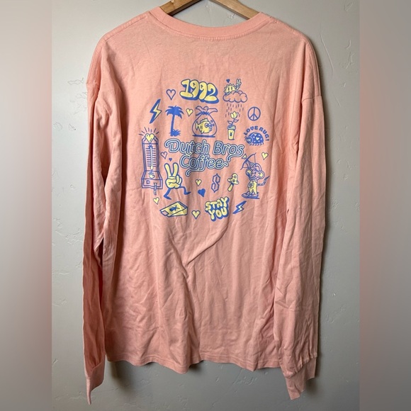 Dutch Bros T-Shirt Men L Long Slv Mauve Cotton Crew Embroidered Stitched On Logo - Picture 2 of 5